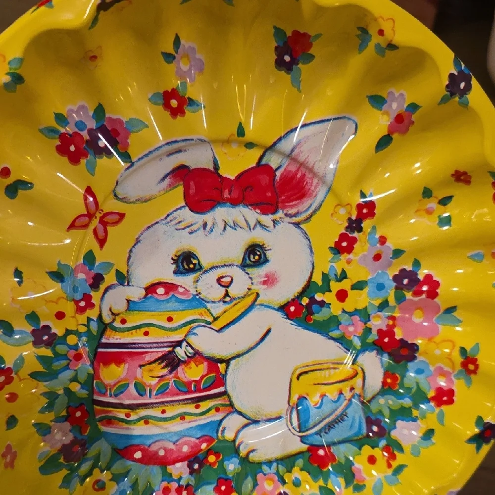 Bunny Party Plates/ Tray/ Bowls With Scalloped Edges. Set 4  Easter/ Spring